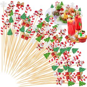 Christmas Cocktail Pick Christmas Tree Snowflake Snowman Santa Claus Reindeer Pattern Sticks Cupcake Fruit Food Appetizer Skewers 4.9" Bamboo Toothpic (Option: 100pcs)