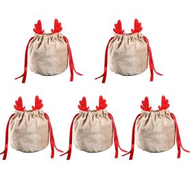 5 Pcs Christmas Velvet Drawstring Candy Gift Bags With Antlers 2 Styles Mini Xmas Present Pouch 7x5 Inch Santa Gift Wrapping Bags (Option: W13732789)
