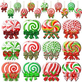 24PCS Christmas Candy Ornament W/ Ropes Colorful Candy Round Lollipop Wooden Pendant Christmas Hanging Decoration For Christmas Indoor Outdoor Home (Option: W13688155)