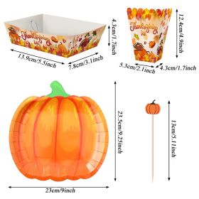 134 Pcs Thanksgiving Party Tableware Set Include Pumpkin Paper Plates Popcorn Boxes Food Trays With Fall Cocktail Picks Disposable Fall Harvest D (Option: W13732753)